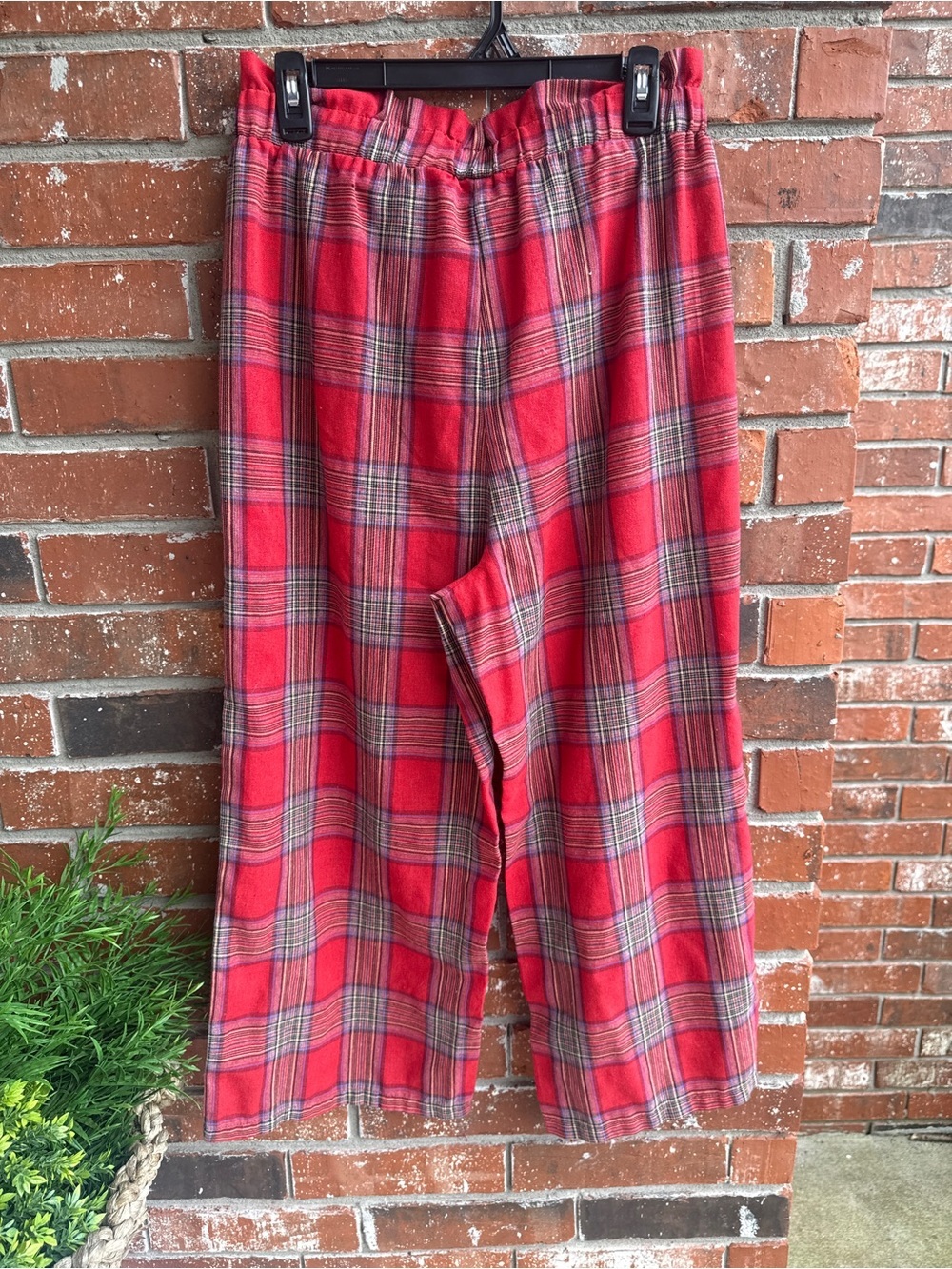 Red Plaid Wide-Leg Pants - Picture 2 of 6